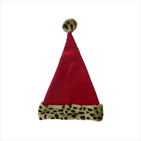 17 in. Red Velvet Santa Hat With Animal Plush Cuff