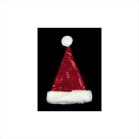 19 in. Sparkling Red And White Metallic Sequin Glitter Christmas Santa Hat - Adult Size