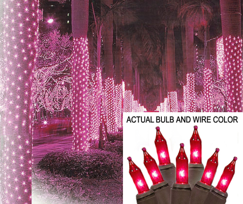 2 x 8 ft. Pink Mini Christmas Net Style Tree Trunk Wrap Lights - Brown Wire