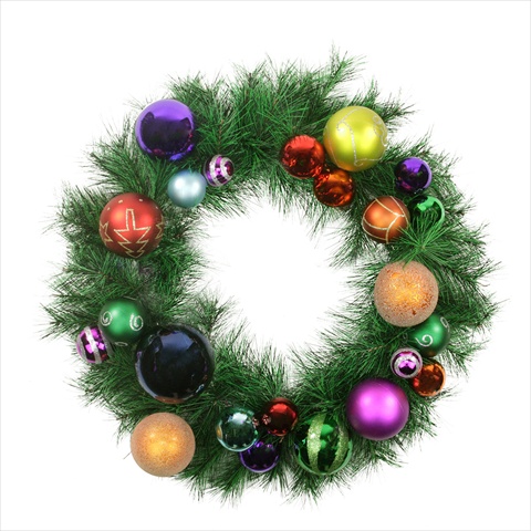 24 in. Unlit Multi Balls Decorated Wreath 68 Tips - Multi-color