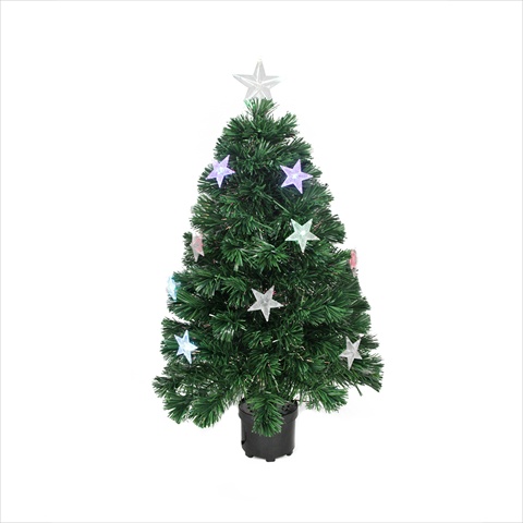 3 ft. Fiber Optic Tree 18 Large Star Decorations, 90 Tips