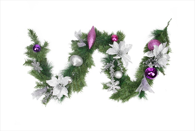 6 ft. Unlit Purple & Silver Decorated Garland- 90 Tips