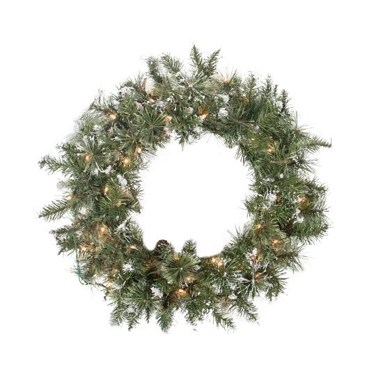 30 in. Pre-Lit Snow Mountian Pine Wreath- 170 Tips 100 Clear Lights -  Northlight Seasonal, 31466956