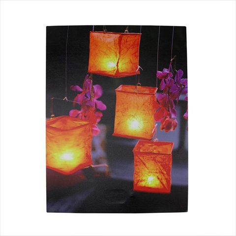 Picture of NorthLight 12 in. 4 LED Lighted Garden Lanterns With Flowers Canvas Wall Hanging