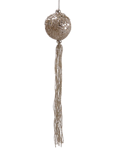 12 in. Seasons Of Elegance Pale Gold Glitter Christmas Ball Ornament With Tassels