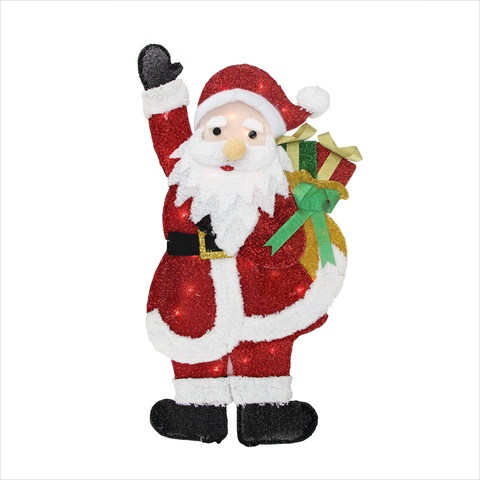 32 in. Lighted Tinsel Waving Santa Claus With Gift Christmas Yard Art Decoration -  NorthLight, 31457981