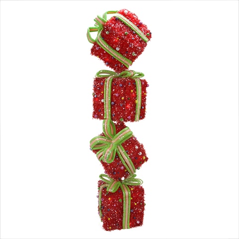 34 in. Lighted Sparkling Red Tinsel Candy Gift Box Tower Christmas Yard Art Decoration -  NorthLight, 31459875