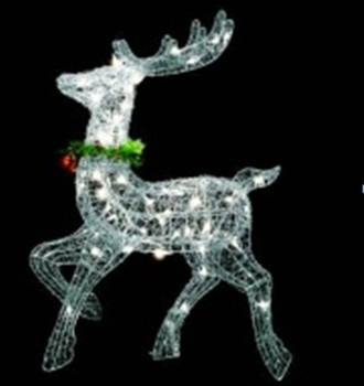 34 in. Pre-Lit Gold Glittered Prancing Reindeer Christmas Yard Art Decoration -  NorthLight, 31466986