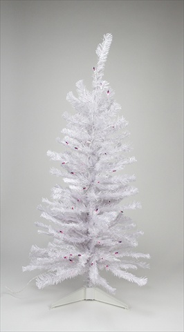 4ft x 24in White Iridescent Pine Tree - Purple Lights