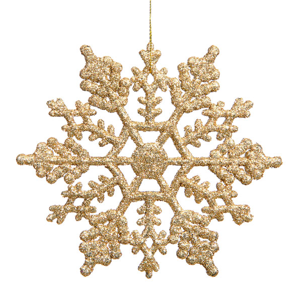 4 in. Club Gold Glitter Snowflake Christmas Ornaments, Pack - 24