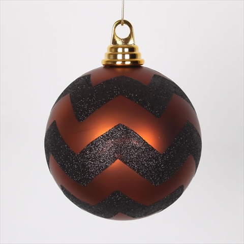 4.75 in. Copper Matte And Black Glitter Chevron Shatterproof Christmas Ball Ornaments