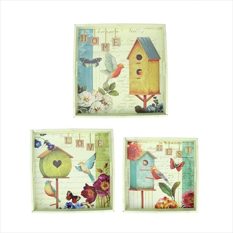 Picture of NorthLight Decorative Birdhouse Garden Theme Wooden Trays- Set Of 3