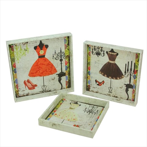 Picture of NorthLight Decorative Vintage-Style Dresses Wooden Trays- Set Of 3