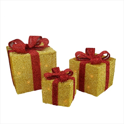 Gold and Red Gift Boxes with Bows Lighted Christmas Outdoor Decorations -  NorthLight, 31458005