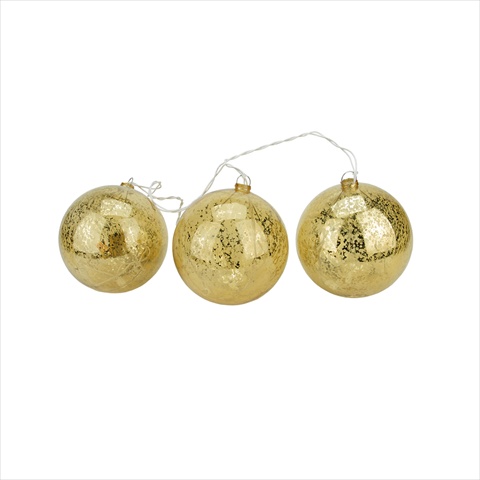 Lighted Gold Mercury Glass Finish Ball Christmas Ornaments - Clear Lights- Set Of 3 -  NorthLight, 31422662