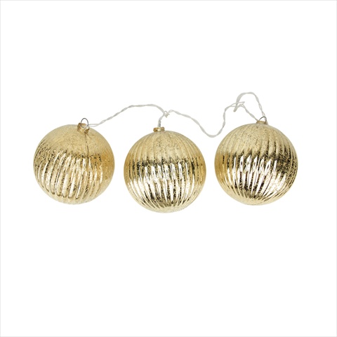 Lighted Gold Mercury Glass Finish Ribbed Ball Christmas Ornaments - Clear Lights- Set Of 3 -  NorthLight, 31422660