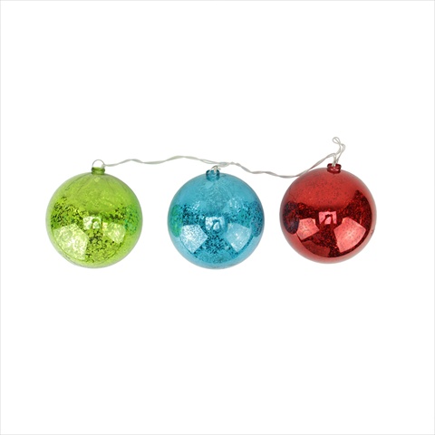 Lighted Multi-Color Mercury Glass Finish Ball Christmas Ornaments - Clear Lights- Set Of 3 -  NorthLight, 31422663