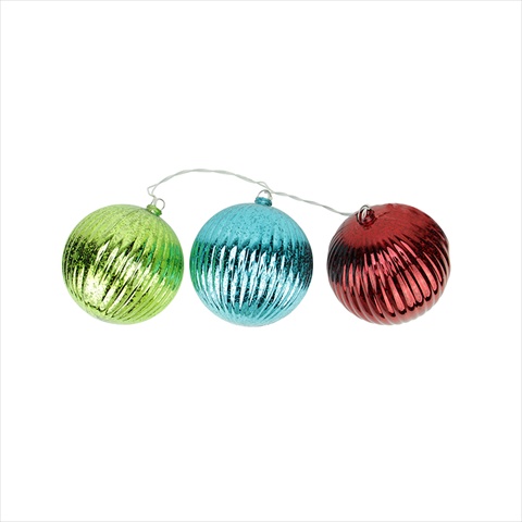 Lighted Multi-Color Mercury Glass Finish Ribbed Ball Christmas Ornaments - Clear Lights- Set Of 3 -  NorthLight, 31422657