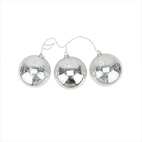 Lighted Silver Mercury Glass Finish Ball Christmas Ornaments - Clear Lights- Set Of 3 -  NorthLight, 31422661