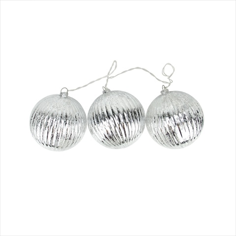 Lighted Silver Mercury Glass Finish Ribbed Ball Christmas Ornaments - Clear Lights- Set Of 3 -  NorthLight, 31422658