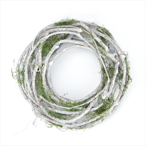 White Twig And Green Moss Artificial Wreath - Small