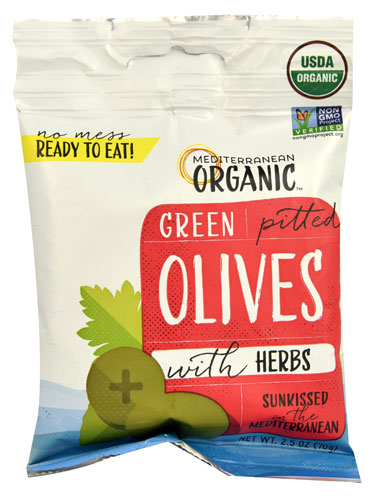 Picture of Mediterranean Organic 2.5 Ounce Organic Green Pitted Olives With Herb