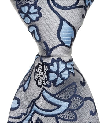 S5 - 6 in. Newborn Zipper Necktie - Silver With Blue Flowers