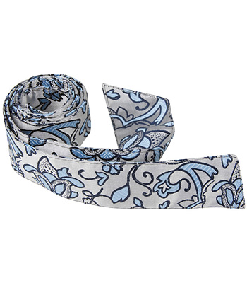 S5 HT - 42 in. Child Matching Hair Tie - Silver With Blue Flowers