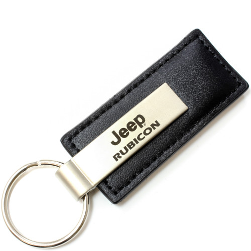 Au-TOMOTIVE GOLD Black Rectangular Leather Key Chain - Jeep Rubicon Logo