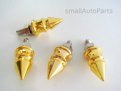 SmallAutoParts Gold Spike License Plate Frame Fasteners Bolts - Set Of 4