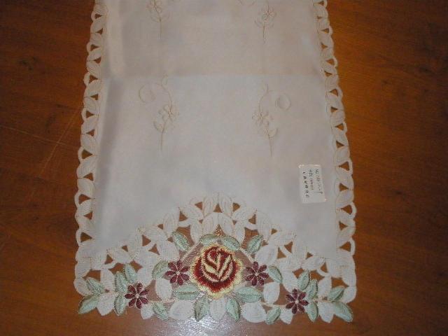 Picture of Tapestry Trading MH10109-1454 14 x 54 in. Embroidered Burgundy Rose And Lacy Cutwork Table Runner- Ivory