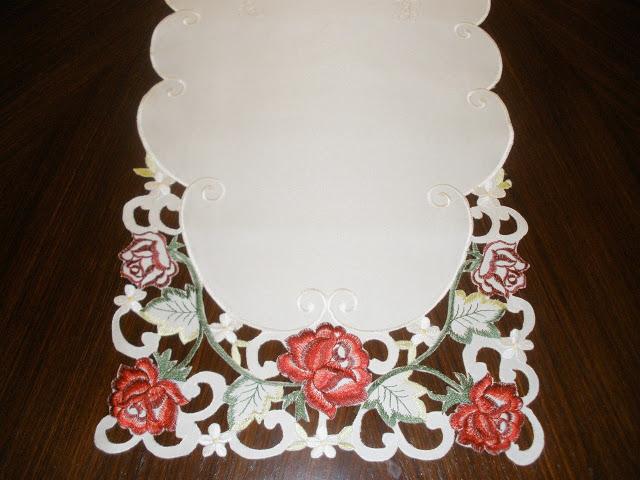 Picture of Tapestry Trading MH10938-1454 14 x 54 in. Embroidered Red Rose And Lacy Cutwork Table Runner- Ivory