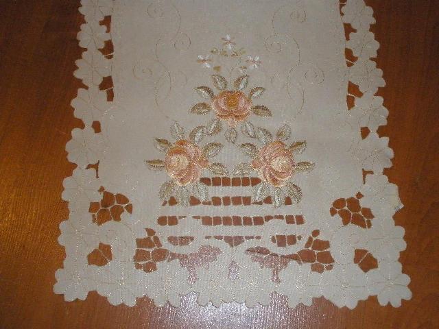 Picture of Tapestry Trading SY07007-1472 14 x 72 in. Embroidered Peach Rose And Lacy Cutwork Table Runner- Ivory