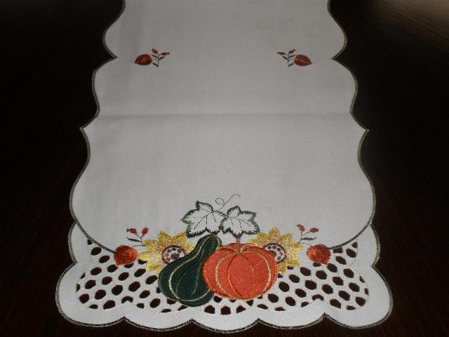Picture of Tapestry Trading LY0041-1472 14 x 72 in. Embroidered Pumpkin Gourd And Lacy Cutwork Table Runner- Ivory
