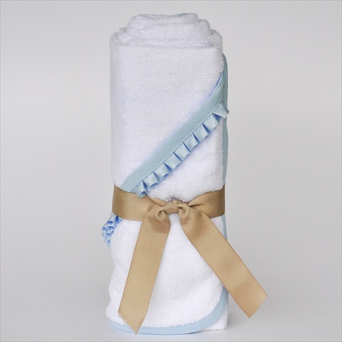 Picture of Little Ashkim BHTNBB Newborn Hooded Bamboo Turkish Towel - White With Blue Ribbon