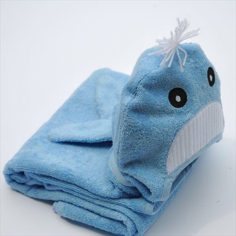 Picture of Little Ashkim BHTW001 Baby Whale Hooded Bamboo Turkish Towel - Blue&#44; 0-24 Months