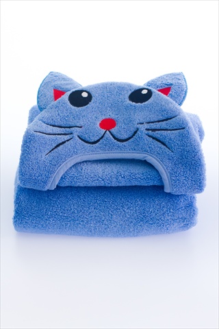 Picture of Little Ashkim HTC001 Baby Cat Hooded Turkish Towel - Blue&#44; 0-24 Months