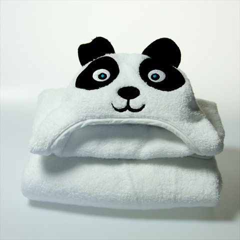 Picture of Little Ashkim HTP001 Baby Panda Hooded Turkish Towel - White- 0-24 Months