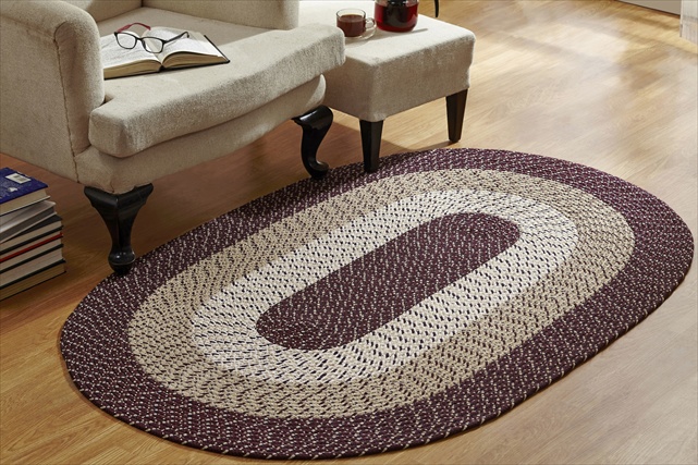 Picture of Better Trends BRCB6RBU Country Stripe Braided Rug&#44; Burgundy - 6 ft. Round