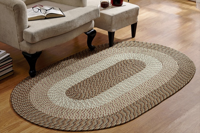 Picture of Better Trends BRCB96132ST Country Stripe Braided Rug&#44; Straw - 96 x 132 in.