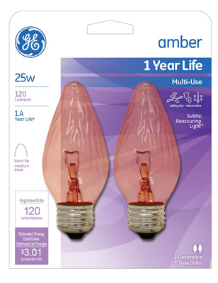 75339 25W Amber Flame Shaped Bulb- 2 Pack