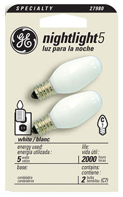 27980 5W White Night Light Bulb- 2 Pack