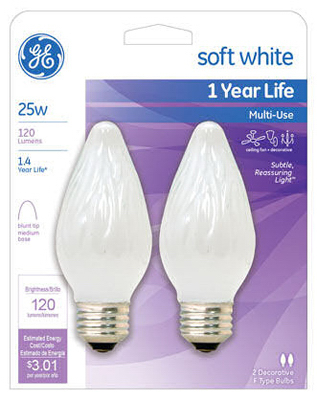 75338 25W White Flame Shaped Decorative Bulb - 2 Pack