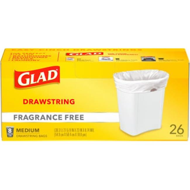Glad 70403 Quick Tie Closure Medium Garbage Bag- 26 Count - 8 Gallon
