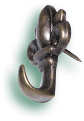 122261 Antique Brass Fleur-De-Lis Push Pin Hanger, 3 Pack