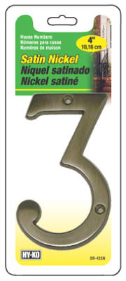 Hy-Ko Products BR-43SN-3 4 in. Satin Nickel Prestige Series House Number 3 Pack of 3