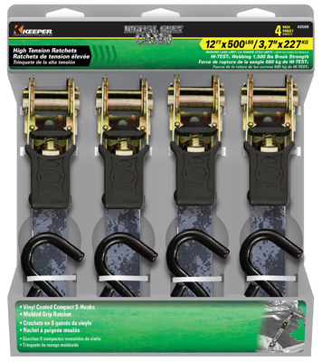 43509 1 in. x 12 ft. Digital Gray Camo Ratchet Tie Down- 4 Pack