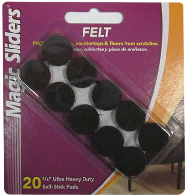61215 Brown Ultra Heavy Duty Self Stick Felt Pad, 0.75 in., 20 Pack