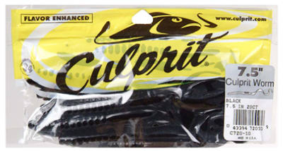 C720-10 7.50 in. Plastic Worms - Black- 18 Count