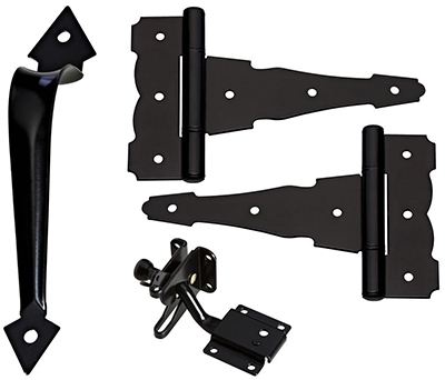 N343-467 Decorative Black Gate Kit - Surface Application - Includes Latch & Hinges